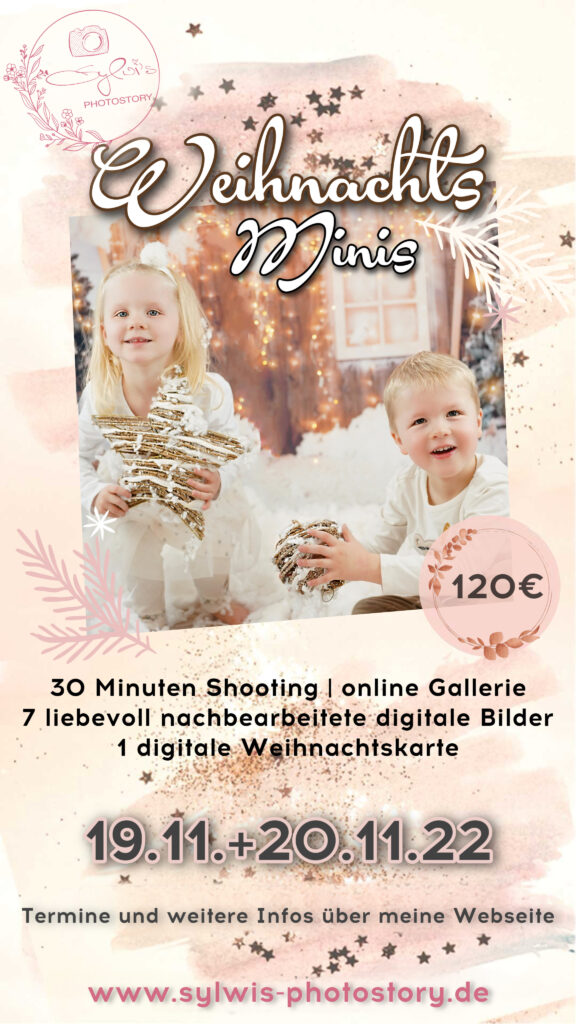 Indoor Weihnachts-Fotoshooting "Weihnachts-Minis" für Kinder, Familien und Paare vor einer weihnachtlichen Kulisse